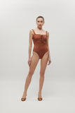 Lea Brown Shiny Rib Swimsuit