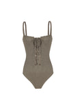 Lea Khaki Shiny Rib Swimsuit